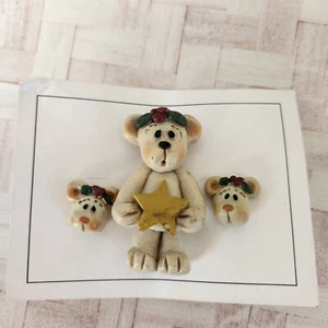 Christmas holiday Teddy bear brooch pin and matching earrings clay resin star - Picture 1 of 3