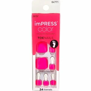 NEW Kiss Nails Impress Color Press On Pedicure Gel Solid Matte Neon Pink Toe - Picture 1 of 2