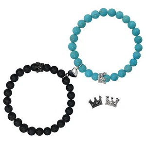 King and Queen Crown Couple Bracelets Magnetic Heart Matching Bracelets - Picture 1 of 6