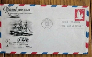 FIPEX EXPOSITION NEW YORK FIPEX 1956 ARTCRAFT CACHET #UC25 CLIPPER SHIP FDC UNAD - Picture 1 of 1