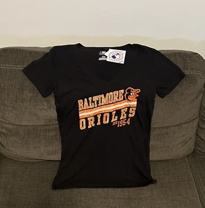 Majestic Baltimore Orioles Black T-Shirt MLB Baseball Women’s Sz: Medium - Picture 1 of 3