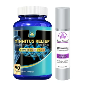Tinnitus Relief Ear Ringing Natural Remedy Capsules & Anti-Aging Facial Serum - Picture 1 of 12