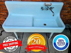 20's RECLAIMED 52"x42"x19" CAST IRON FARM PEG-LEG PEDESTAL FAUCET SINK FREE SHIP - Picture 1 of 24