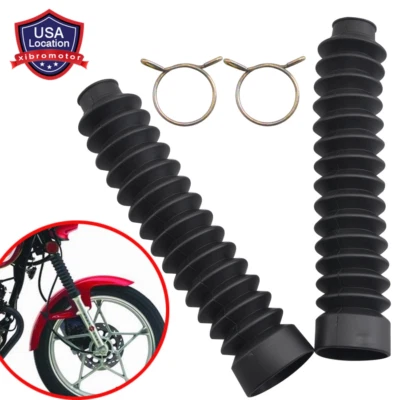 2X Universal Motorcycle Front Fork Covers Protector Gaiters Boot Shock Rubber - Image 1 of 4