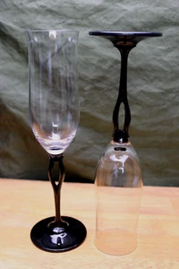 Mikasa Crystal Tuscan Black Fluted Wine Goblets 9 3/8 " Split Stem Set of 2 - Picture 1 of 4