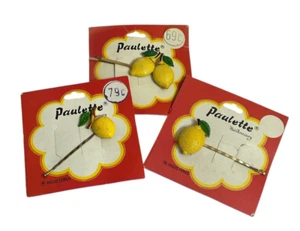 1960s Vintage New Old Stock Lemon Fruit Bobby Pins By Paulette Grips Hair Slide - Picture 1 of 10
