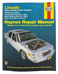 Haynes Repair Manual 59010 Lincoln RWD Models 1970-2010 Like New - Foto 1 di 2