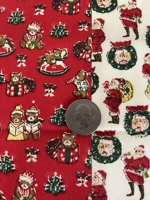 VTG 1960s Christmas Fabric Cotton Craft Santas Teddy Bears Wreaths Retro Novelty - Image 1 of 4