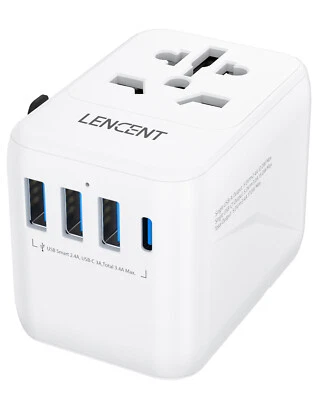 Adaptador de Viaje Universal Internacional Lencent 4 Puertos USB Convertidor Enchufe Cargador Foto 1 de 4