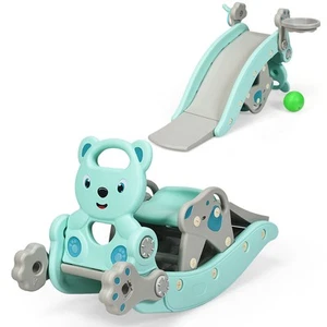 Baby Rocking Horse Slide Set 4-in-1 Kids Swing Toys w/ Basketball Hoop Ferrule - Picture 1 of 12