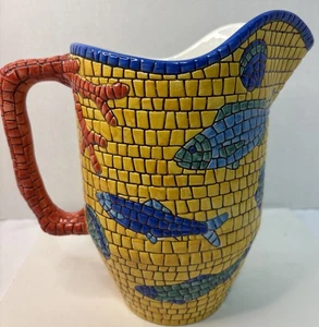 Nettuno By Vietri Fish Coral Serving 64oz Pitcher Mosaic Made In Italy RARE - Picture 1 of 8