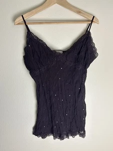 Vintage Y2K Cami Top XL Embroidered Embellished Sequin Fairy Whimsi Purple Lace - Picture 1 of 5