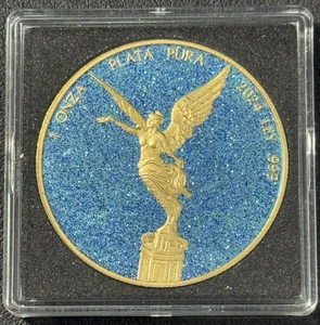 2024 1 Oz .999 Silver Mexico Libertad Precious Stones Aquamarine Gold Dust Ed. - Picture 1 of 5