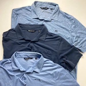 3 Travis Mathew Polo Shirts Mens XL Blue Short Sleeve Golf Cotton Blend Lot - Picture 1 of 24
