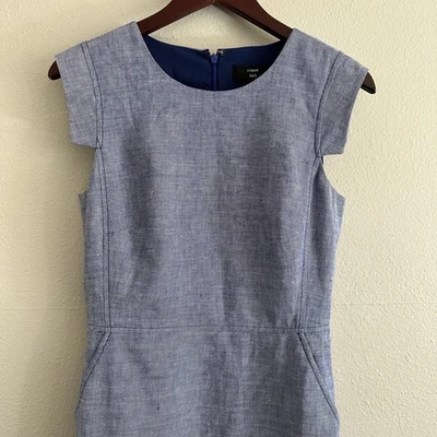 Nuevo con etiquetas Vestido Vaina J.Crew Resume Azul Elastizado Mezcla de Lino Forrado Talla 4 Preppy   Foto 1 de 4