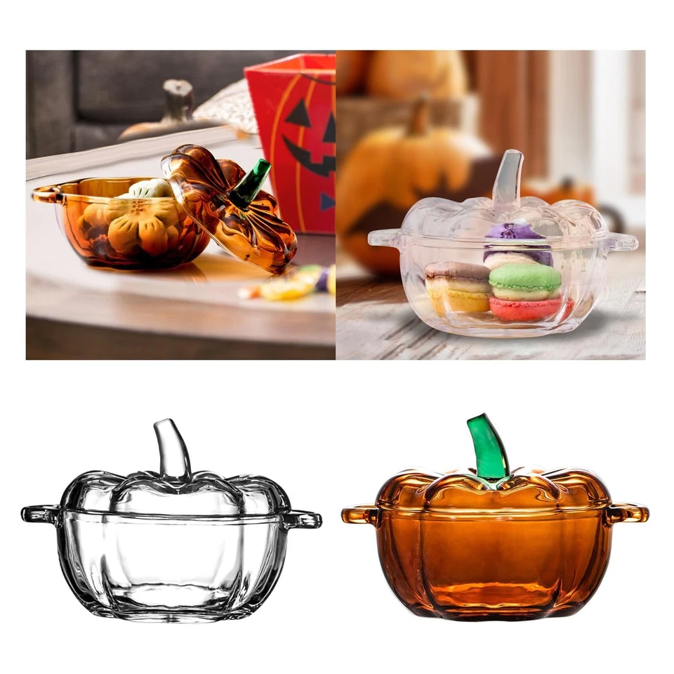 Glass Candy Dish with Lid Pumpkin Shaped Serving Bowl Container with Cover Candy - Image 1 of 1
