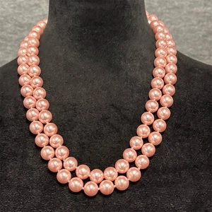 Monet Necklace Double Strand Pink Faux Pearl Beads Classic 18 Inch Vintage - Picture 1 of 12