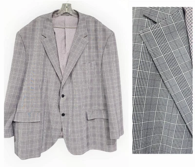 OAK HILL Men 4XL (58/60R) Black White Check Plaid Blazer Sportscoat - Image 1 of 4