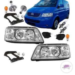 Scheinwerfer SET Rechts +Links H7/H1 Chrom +XXL Birnen +Garantie für VW T5 03-09 - Bild 1 von 6
