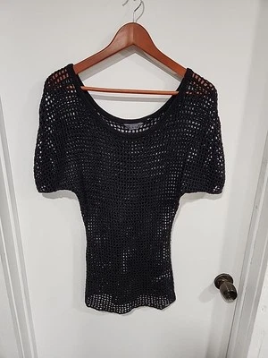 Guess черный крючком туника коротким рукавом пуловер, женщин XS, Y2k - Изображение 1 из 4