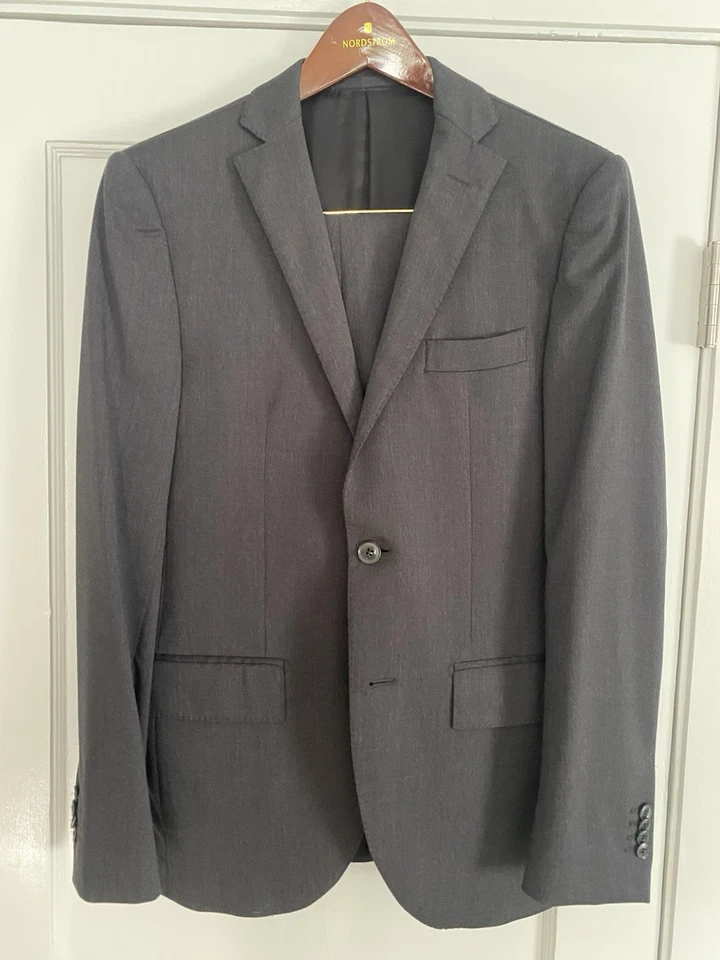 L.B.M. Terno masculino 1911 36R lã cinza carvão fino 2 peças feito na Itália reparo - Imagem 1 de 4