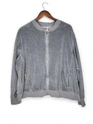 Nordstrom Z by Zella Velour Full Zip Activewear Bomber Jacket in Gray Size 2X - Image 1 of 4