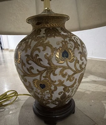 Porcelain Lotus Scroll Vase White/ Gold Scrolls & Raised Color Enamel + Pedestal - Image 1 of 4