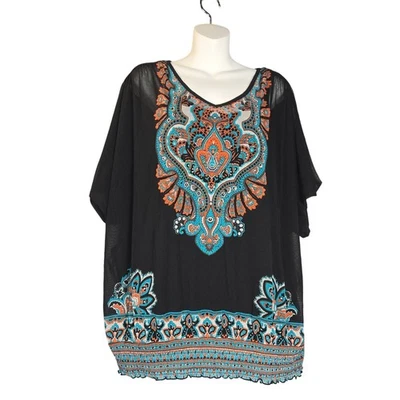 INC International Concepts Woman 1X Top Flowy Stretch Art to Wear Boho Hippie  - Image 1 of 4