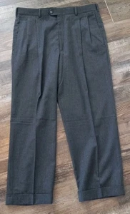 Vintage Evan Picone Mens Dress Pants Sz 36 X 28 Gray Pleated Cuffed Wool Trouser - Picture 1 of 7