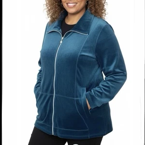 NWT Catherines Full Zip Dark Forest Green Cozy Velour Jacket Size 5X Pockets - Picture 1 of 8