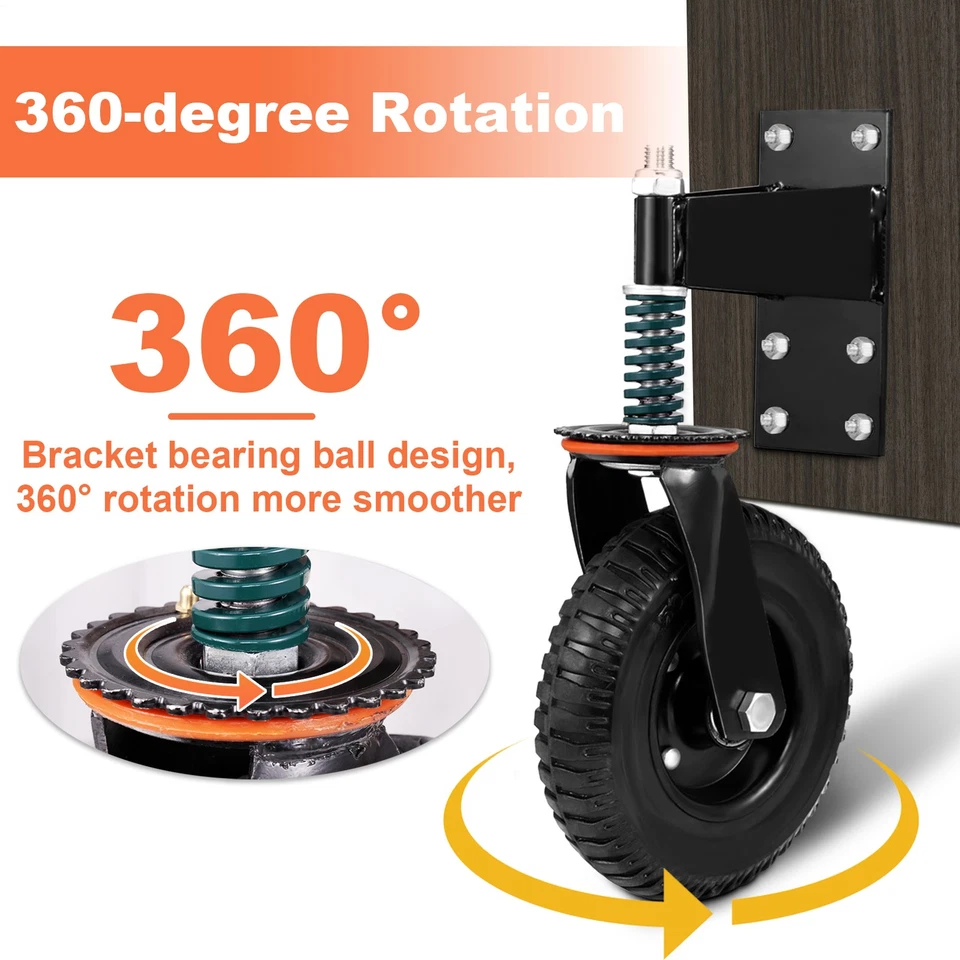 NTUD 8" Gate Wheels Heavy Duty Spring-Loaded Gate Caster For Metal Tube Gate & Wooden