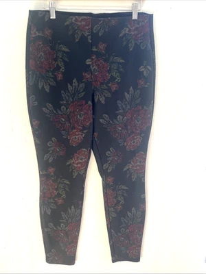 Pantalones Legging WHITE HOUSE BLACK MARKET Negros Florales Elastizados Talla L Foto 1 de 4