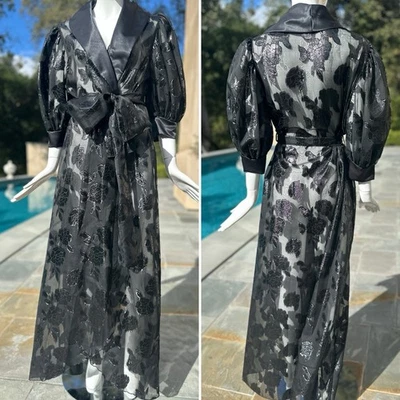 Miss Dior Vintage 1960’s Sheer Black Metallic Satin Shawl Collar Dressing Gown - Image 1 of 4
