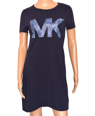 MICHAEL KORS Blue MK Logo Short Sleeve Cotton Blend Shirt Dress Size XS — 第 1/4 张图片