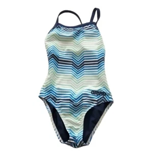 Traje de baño de entrenamiento Arena niñas rayas multicolores 1 pieza espalda caída claro talla 24 - Imagen 1 de 5