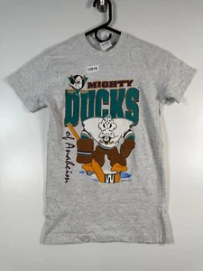 Vtg 1994 On Contact Kids Boys Anaheim Mighty Ducks NHL T Shirt Gray Sz L 15x25 - Picture 1 of 14