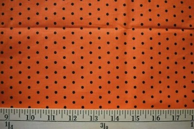 BLACK  POLKA DOTS ON ORANGE HALLOWEEN PRINT 100% COTTON FABRIC  29X44 INCHES - Image 1 of 2