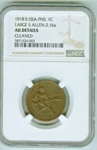 NGC AU Details 1918 S Large S Allen-2.16a Philippines Centavo - Picture 1 of 2