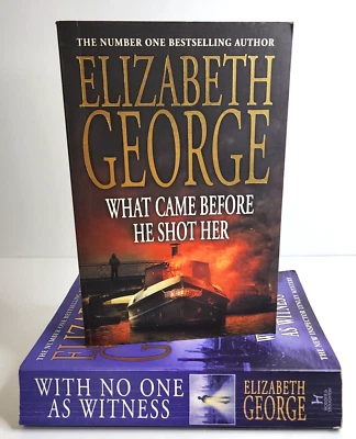 2 x Elizabeth George Paperback Books What Came Before He Shot Her & With No One - image 1 of 4