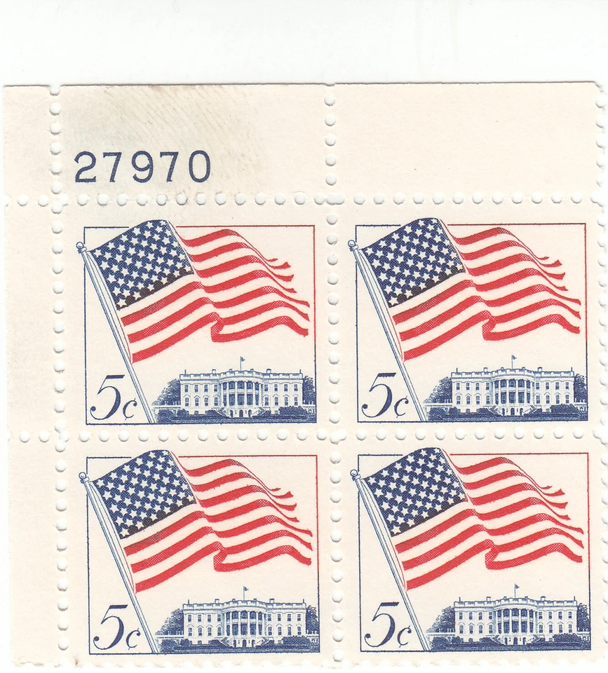  Scott # 1208 - 5c Blue & Red - Flag Issue - MNH - plate block of 4 - Image 1 of 1