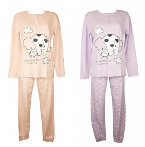 CRAZY FARM Damen Schlafanzug Winter Baumwoll-Interlock Langarm Henley-Kragen-Hos - Bild 1 von 9