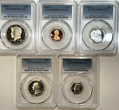 1984-S Proof Set Date 5 Coin Newly Graded PCGS PR69 DCAM Perfect Gift - Image 1 of 2
