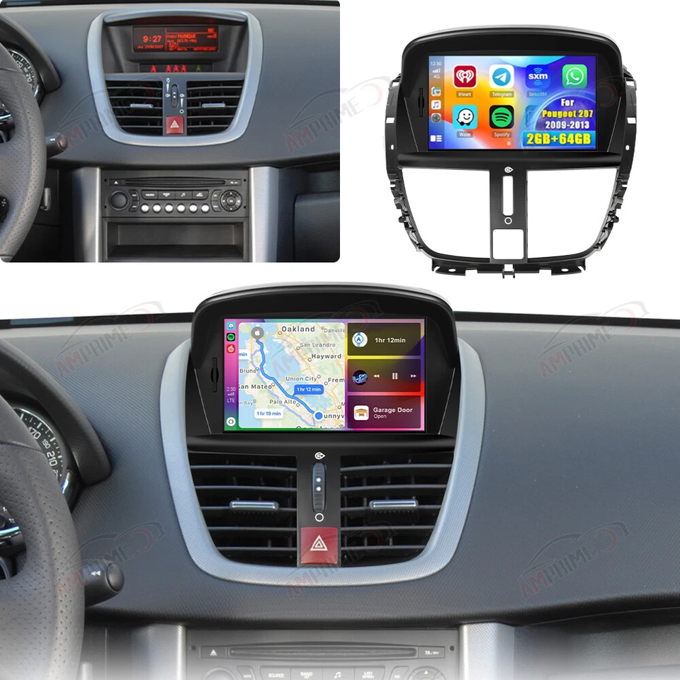 AMPRIME 7'' Android 15 Autoradio CarPlay NAVI GPS RDS Für PEUGEOT 207 2006-2014 2GB+64GB