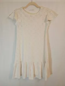 Mady & Nell White Eyelet Mini Dress Small Short Sleeve Ruffle Hem Made In USA - Picture 1 of 6