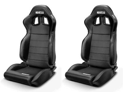 (PAIR) Sparco R100 Reclinable Racing Seat - Black Vinyl - Image 1 of 2