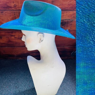 Unique Shimmery MERMAID Blue IRIDESCENT Cowboy Music Festival HAT NWT O/S - Image 1 of 4