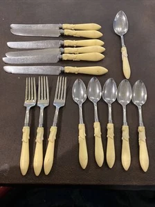 Perma brite vintage flatware art deco Bakelite Ivory Antique Cutlery 15 Pieces - Picture 1 of 12
