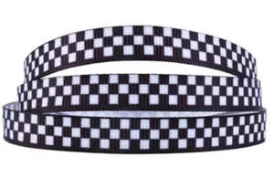 Black & White checkered flag ribbon 3/8" grosgrain ribbon 5 Yds race car ribbon - Picture 1 of 1