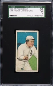 1909-11 T206 Paddy Livingstone Rare Polar Bear Back - SGC 5 - Highest Graded SGC - Picture 1 of 2