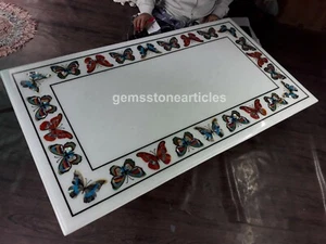 White Marble Dining Table Antique Marble Top Multi Butterfly Inlay Hallway Decor - Picture 1 of 11